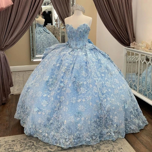 Robe de bal violette pour Quinceañera et <span class=keywords><strong>Sweet</strong></span> 16, épaules dénudées, longueur ras du sol, traîne chapelle, motif floral, pour filles de <span class=keywords><strong>15</strong></span> ans - Product Image 2
