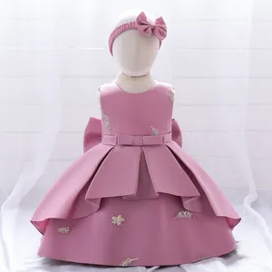 MQATZ מכירה לוהטת ילדים שמלת אופנה תינוק פרח ילדה מסיבת רקום עם קשת 1-5 שנים סאטן ללבוש L2039XZ