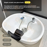 Fauteuil de Lavage pour Salon de Beauté, Bac à Shampooing avec Lumières Colorées, Fonction Massage et Sortie d'Eau Intégrée
