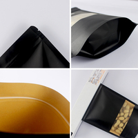 Emballage Personnalisé Imprimé Refermable Noir Mat, Sachet Alimentaire Doypack en Papier Kraft avec Fenêtre et Fermeture Zip