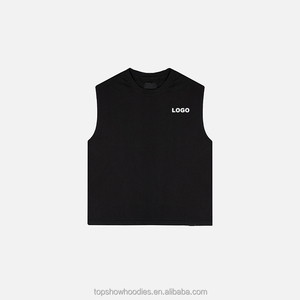 قميص بدون أكمام مخصص للرجال بوزن 180 جرام/متر مربع، تصميم عضلي فضفاض وقصير من القطن - Product Image 3