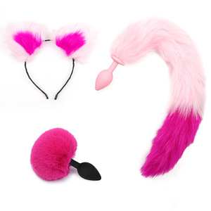 JiaYi Ensemble de trois bouchons anaux étanches avec épingle à cheveux et queue de boule de poils pour hommes/femmes, coffret cadeau SM BY17-229 - Product Image 3
