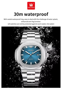 Reloj de Pulsera para Hombre OLEVS3696, Cuadrado, Movimiento de Cuarzo, Espejo con Revestimiento Resistente, Correa Texturizada, Hebilla de Liberación Rápida, Resistente al Agua 30M, Estilo Ejecutivo - Product Image 3