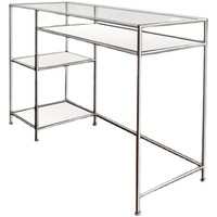 Bureau d'ordinateur moderne de luxe en acier inoxydable et verre trempé, table de bureau simple et ancienne à double moteur pour l'écriture à domicile, cosmétiques