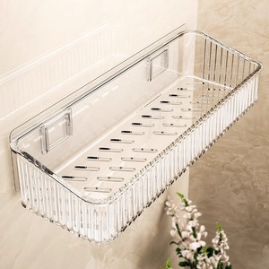 Étagère de rangement murale rectangulaire transparente, sans perçage, pour salle de bain - Product Image 1