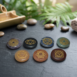 Handmade Gemstone <b>Chakra</b> Stones Fountain Carved Circle Shape Reiki Healing Art Collectible Inlaid Gold Symbol Love Theme Gujarat - Product Image 2