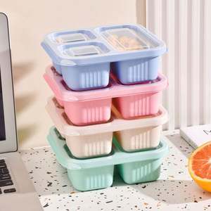 4 Pack Reusable 3-Compartment Bento Snack <b>Box</b> Meal Prep & <b>Lunch</b> Container for Kids for Kitchen Use - Product Image 4