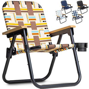 Chaise de jardin pliable en aluminium léger tressé avec sangle en PP, chaise de plage de loisirs d'extérieur avec accoudoirs et plusieurs couleurs - Product Image 4