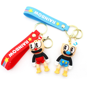 Nouveau 4 Styles Cartoon Cuphead Porte-clés Personnages En Caoutchouc Porte-clés avec Calice <span class=keywords><strong>Mugman</strong></span> Roi Dés le Diable Pendentif - Product Image 5