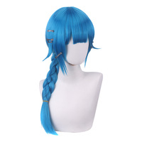Wig Cosplay Jinx Remaja Ainizi Berkualitas Tinggi Warna Biru Danau Model Kepang Tunggal Dari Arcane: League of Legends