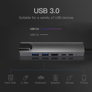 แท่นวางอุปกรณ์ 6 in 1 ความเร็วสูง 5 Gbps สำหรับแล็ปท็อป ชนิด USB-C Hub พร้อมพอร์ต HDMI, PD, ช่องอ่านการ์ด TF, SD, USB 3.0 และ USB 2.0 - Product Image 4