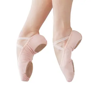 Groothandel Goedkope Oem Ballet Roze Opvouwbare Kinderen Meisjes Split Zool Canvas Zachte Dance Wear Stretch Balletschoenen