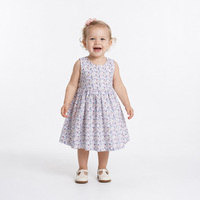 Nouvelle Arrivée Robe Sans Manches Imprimée Vintage pour Enfants, Col Rond, Taille Froncée, Robe Décontractée Coupe Évasée pour Filles pour les Vacances d'Été DOM