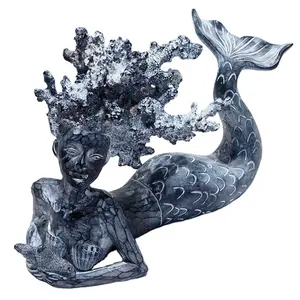 カスタムポリレジン工芸品芸術動物メーカー樹脂マーメイド家の装飾海の像彫刻装飾エポキシポリレジン工芸品