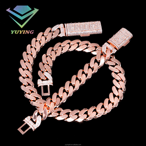 สร้อยคอแบบคิวบันชุบทองคำสีกุหลาบขนาด 22 มม. ประดับเพชรโมอิสซาไนต์ VVS แบบหนา ดีไซน์ฮิปฮอปสั่งทำพิเศษ พร้อมโซ่เงินแท้ S925 - Product Image 6