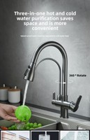 Robinet de cuisine moderne 3 voies en acier inoxydable 304 à poser sur comptoir, avec filtre à eau chaude et froide, mélangeur d'eau purifiée
