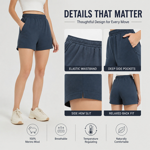 Shorts de sport pour femmes en laine, séchage rapide, logo personnalisé, légers, respirants, pour la course à pied et la randonnée en été - Product Image 3