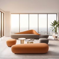 Canapé modulaire en cuir color block moderne avec ottoman en option et table basse en marbre – Mobilier commercial pour hall d'hôtel, bureau et salon