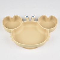 Usine En Gros Personnalisable Crabe Animal En Forme De Bébé Vaisselle Assiettes En Silicone pour Enfants 0-12 Mois