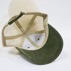 Gorra de béisbol de pana bordada personalizada con malla trasera ajustable, estilo camionero, premium vintage para uso promocional y diario - Product Image 6