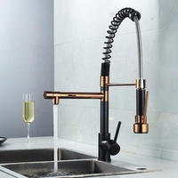 Robinet de cuisine monocommande monotrou en laiton noir et or rose, style européen moderne, avec douchette extractible