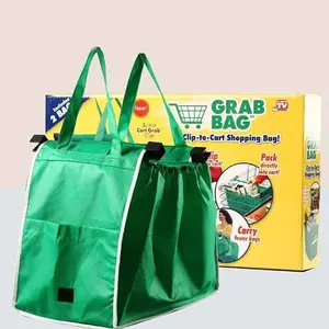 Bolsa de compras con carrito reciclado ecológico para supermercado, bolsas de compras de comestibles con clip reutilizables plegables de gran capacidad