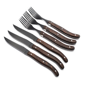 Ensemble de couverts en métal de haute qualité nouveau couteau et <span class=keywords><strong>fourchette</strong></span> à steak de lancement avec manche en bois naturel lame noire pour les cadeaux d'affaires - Product Image 2