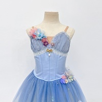 AL-R1328 Tutu de ballet bleu ciel fait main, costume professionnel de luxe, robe longue romantique, tenue de danse avec fleurs 3D pour la scène