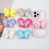 Support de téléphone portable universel en plastique, pliable, réglable en hauteur, portable, avec design de luxe, paillettes papillon, pour utilisation sur bureau