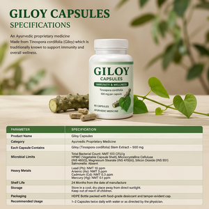 Capsules Giloy 500mg 60 Capsules Soutien Immunitaire Naturel Adulte Croissance Capillaire Antioxydant Complément Herbal Tinospora Cordifolia - Product Image 1
