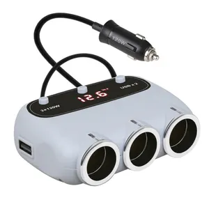 Mode Design Usb Stekker En 3 Socket Plug Splitter Smart Ic Auto Sigarettenaansteker Oplader Met Digitale Display Drie Schakelaars