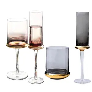 Da sci Gruppo Di bere cristalleria calici/tiro con gambo lungo bicchiere di vino oro bicchieri di vino con la montatura nera
