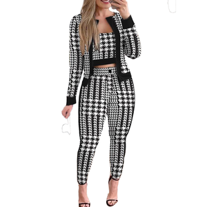 Offre Spéciale printemps et automne Style européen et américain mode de rue femmes gilet Cardigan Leggings costume trois pièces - Product Image 2