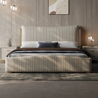 Lit de rangement en cuir véritable crème de style italien, luxe léger, fonctionnalités réglables, cadre en bois de pin écologique, moderne et minimaliste