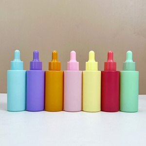 Flacon compte-gouttes en verre à épaule plate couleur macaron 50 ml pour soins de la peau, huile essentielle, sérum 1,7 oz avec bouchon compte-gouttes coloré - Product Image 4