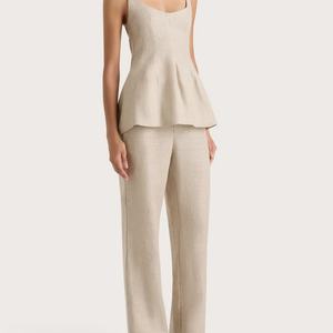 Conjunto Casual de Dos Piezas para Mujer, Chaleco y Pantalones de Lino con Cuello Redondo, Estilo Veraniego para Oficina, Ropa de Estar en Casa - Product Image 2