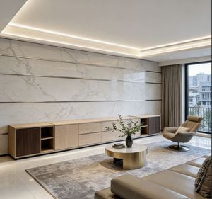 Meuble TV bas personnalisé BALOM avec 3 portes et 2 tiroirs, unité multimédia en bois pour téléviseur de 70 pouces, meuble de rangement pour salon, meubles de maison - Product Image 5