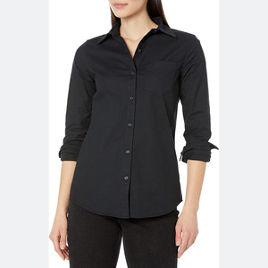 Chemise décontractée à manches longues pour femme, 100 % coton, douce, durable, respirante, écologique, été-automne, avec poches - Product Image 1