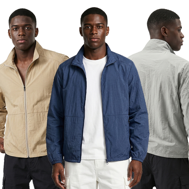 OEM Custom Men Lightweight Waterproof Windproof Jacket, Stand Collar Zip Coat With Pockets, Outdoor Casual Outerwear