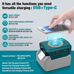 Adaptador de <span class=keywords><strong>Cargador</strong></span> de Batería para Batería <span class=keywords><strong>Makita</strong></span> de 18V, Adaptador de Carga Inalámbrica de 15W Máx. con Cargadores Tipo C y USB que Utilizan la Batería - Product Image 2