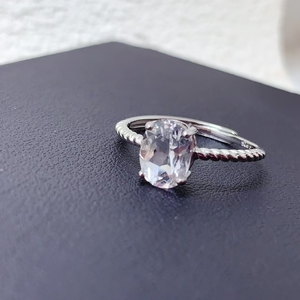 Ретро-кольцо из стерлингового серебра 925 пробы с белым прозрачным кристаллом, овальное, с натуральным камнем, регулируемое, с отверстием для регулировки размера - Product Image 4