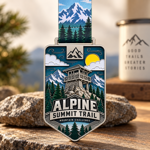 Médailles personnalisées pour aventures en plein air, médailles de récompense pour la randonnée en montagne, médailles commémoratives en émail 3D en relief, médailles pour événements de trail alpin - Product Image 1