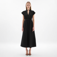 Robe mi-longue décontractée noire à pois pour femme avec logo personnalisé, sans manches, col en V, taille nouée, idéale pour l'été