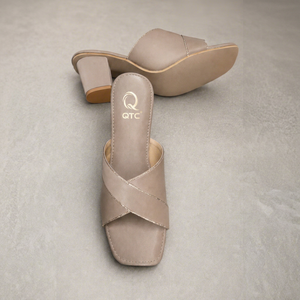 Sandales plates beige à brides croisées et bout carré, mules ouvertes en Raxine, légères, souples et décontractées, pour toutes les saisons, pour femmes - Product Image 1