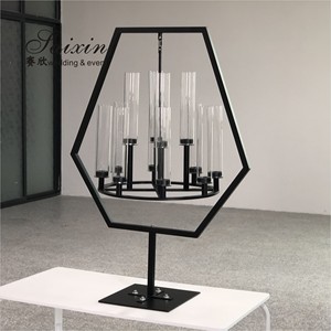 Geometric Hexagon Black Metal Hanging <strong>Candle</strong> <strong>Holder</strong> With 10 Glass Tubes For Wedding Decor - Product Image 3