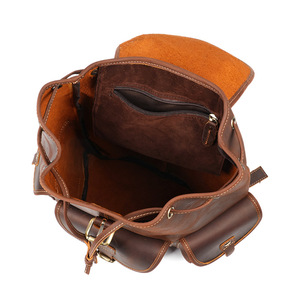 Dropshipping Shopify Outdoor Leisure Travel Backpack <b>Large</b> Capacity Genuine Leather Business Trip <b>Rucksack</b> Multi Pocket Retro - Product Image 6