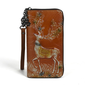 Ando Bag Deer Embossed Genuine Leather Long Wallet <b>Zip</b> <b>Around</b> Cowhide Wristlet <b>Purse</b> with Card Slots - Product Image 6