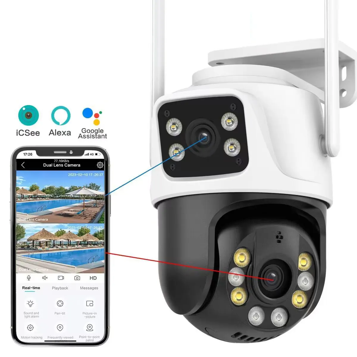 KERUI Dual Lens Outdoor-Überwachungs kamera 6MP PTZ-Kamera mit automatischer Verfolgung 3K Wifi CCTV-Netzwerk IP-Kamera Dual-Screen-Überwachung