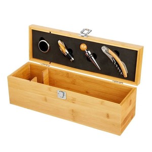 Boîte de rangement pour vin en bois <span class=keywords><strong>Magnum</strong></span> non finie pour les fêtes, avec un ensemble de <span class=keywords><strong>4</strong></span> accessoires pour le vin - Product Image 1