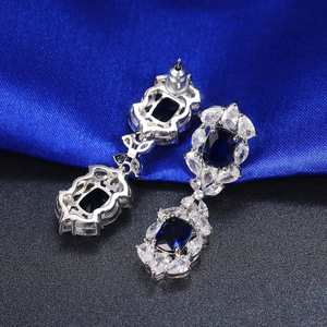 Boucles d'oreilles pendantes bleu saphir pour femme, motif floral classique, cristal taille marquise, strass en alliage, bijoux de mariage - Product Image 5